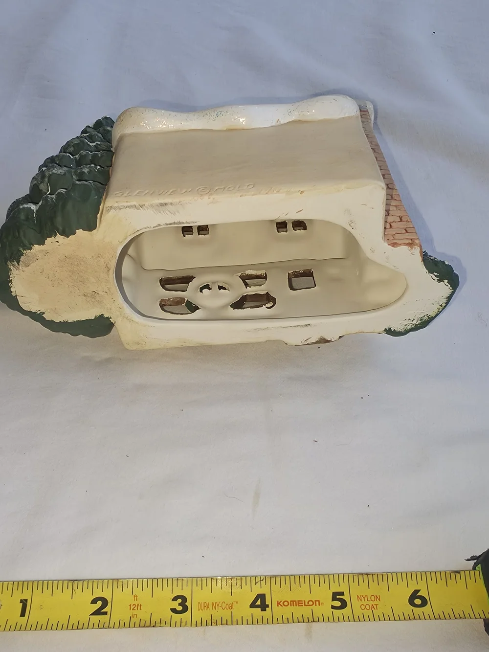 Holiday Snowy Cottage Figurine with Green Tree - Home Holiday